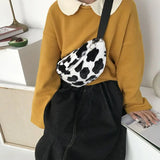 Women Cow Print Plush Waist Fanny Pack Pouch Travel Hip Bum Shoulder Bags