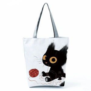 Funny Cat Animal Print Tote Bag Large Capacity Foldable Shopping Bag