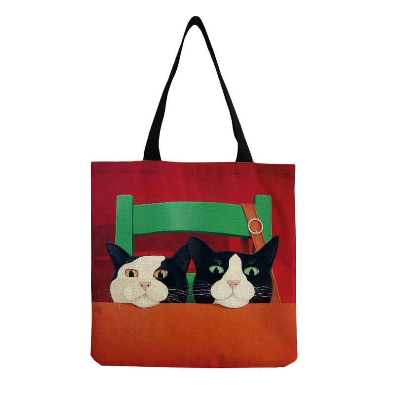Cat Print Tote Bag Eco Friendly Women Shoulder Bag