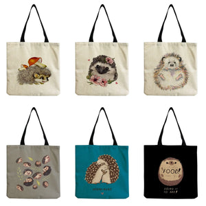 Animal Cartoon Hedgehog Printed Tote Bag for Women