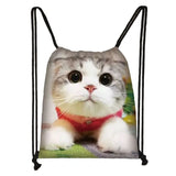 Cat Print Drawstring Bag Women Natural Backpack