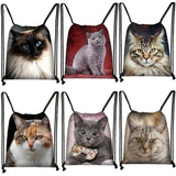 Cat Print Drawstring Bag Women Natural Backpack