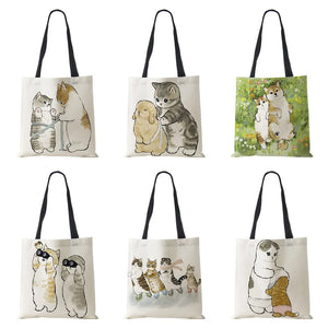 Animal Cat Print Women Handbag Casual Folding Shopping Tote Shoulder Bag