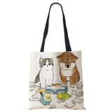 Animal Cat Print Women Handbag Casual Folding Shopping Tote Shoulder Bag