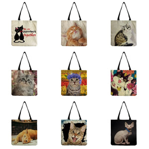 Animal Cat Print Women's Shoulder Bag High Capacity Ladies Shopping Bag