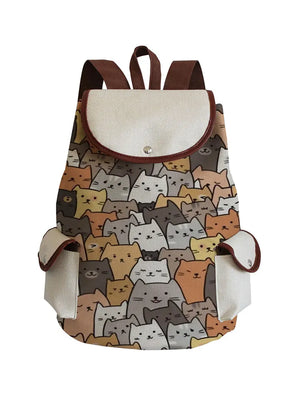 Animal Cat Printed Backpack Casual Girl Women Packs Drawstring Bag