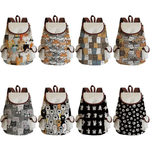 Animal Cat Printed Backpack Casual Girl Women Packs Drawstring Bag