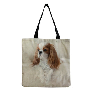 Dog Printed Handbag Foldable Tote Eco Friendly Practical Women Shoulder Bag