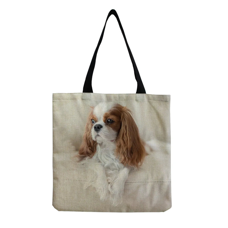 Dog Printed Handbag Foldable Tote Eco Friendly Practical Women Shoulder Bag