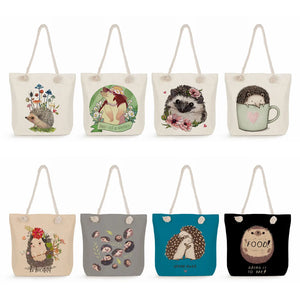 Hedgehog Flower Print Tote Bag High Capacity Shoulder Bag