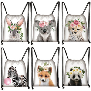 Koala Drawstring Bag Women Men Storage Panda/Zebra Travel Backpack