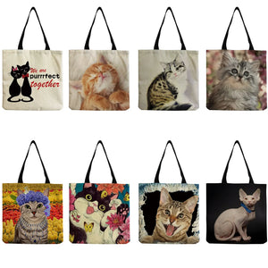 Animal Print Tote Bag Cat Design Customizable Shoulder Bag