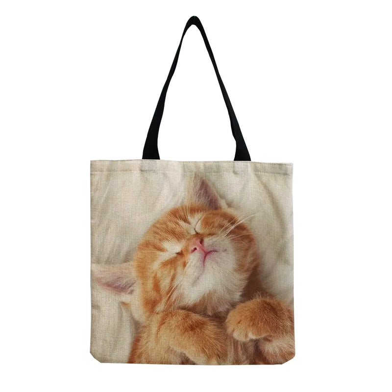 Animal Print Tote Bag Cat Design Customizable Shoulder Bag