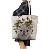 Animal Series Large Capacity Koala Fox Elephant Printed Tote Bag