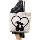 Cat Print Linen Tote Bag Eco Shopping Beach Travel Bag