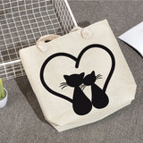 Cat Print Linen Tote Bag Eco Shopping Beach Travel Bag