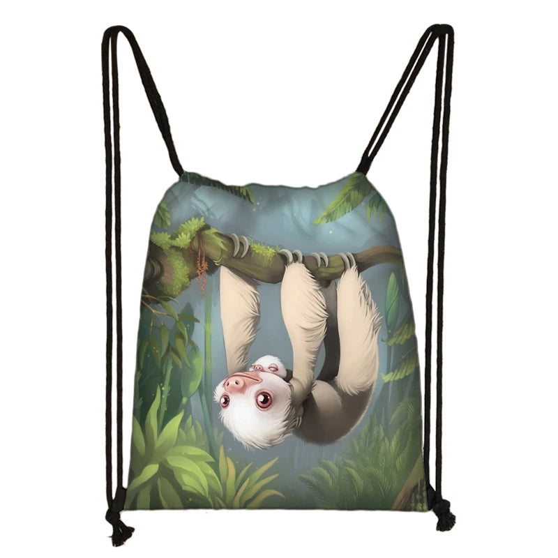 Sloth Print Backpack Drawstring Bag Women Bookbag