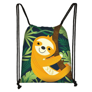 Sloth Print Backpack Drawstring Bag Women Bookbag