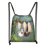 Sloth Print Backpack Drawstring Bag Women Bookbag