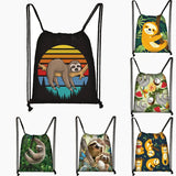 Sloth Print Backpack Drawstring Bag Women Bookbag
