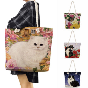 Animal Tote Bags Portable Casual Thick Rope Handbags For Women