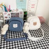 Cartoon Bear Soft Small Sweet Womens Handbags with Pendant