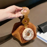 Corduroy Mini Bag with Donut Pendant - Women's Crossbody Tote