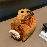 Corduroy Mini Bag with Donut Pendant - Women's Crossbody Tote