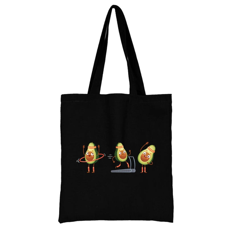Avocado Cartoons Pattern Eco Women Shopping Bag Canvas Tote Bag