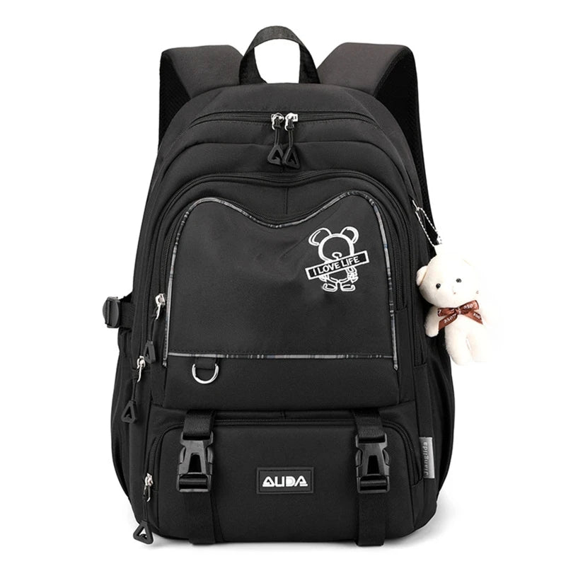Nylon School Bag for Women Teenagers Rucksack