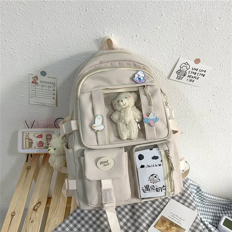 Women Multi-Pocket Backpack Bear School Bag
