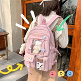 Women Multi-Pocket Backpack Bear School Bag