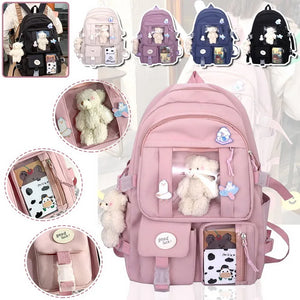 Women Multi-Pocket Backpack Bear School Bag