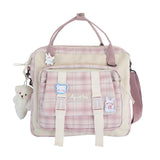 Japanese School Backpack with Bear Plush Pin