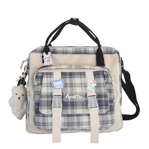 Japanese School Backpack with Bear Plush Pin