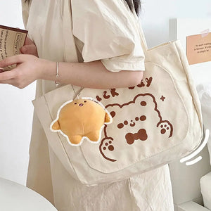 Bear Canvas Messenger Bag Shoulder Bags Crossbody Tote Handbags