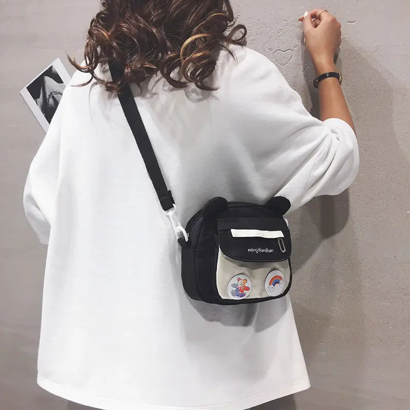 Bear Canvas Shoulder Bag Harajuku Diagonal Messenger Bag for Women