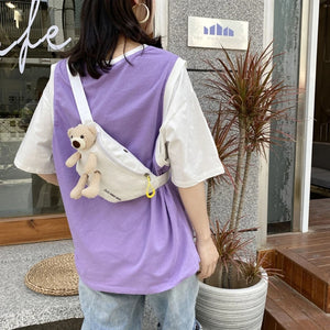 Bear Canvas Wild Chest Bag All-match Messenger Women Casual Daily Wear Waist Bag
