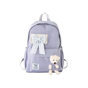 Bear Doll Bow Flip Cover Junior High School Female Student Campus Backpack