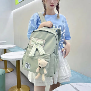 Bear Doll Bow Flip Cover Junior High School Female Student Campus Backpack