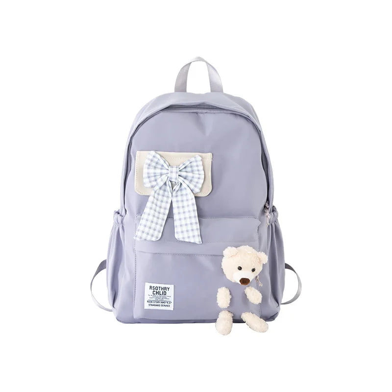 Bear Doll Bow Flip Cover Junior High School Female Student Campus Backpack