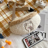 Bear Embroidered Plush Waist Bag Women Soft Warm Fanny Pack