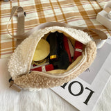 Bear Embroidered Plush Waist Bag Women Soft Warm Fanny Pack