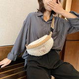 Bear Embroidered Plush Waist Bag Women Soft Warm Fanny Pack