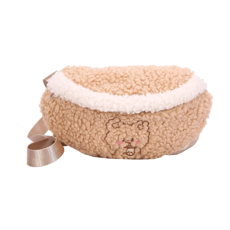 Bear Embroidered Plush Waist Bag Women Soft Warm Fanny Pack