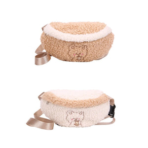 Bear Embroidered Plush Waist Bag Women Soft Warm Fanny Pack