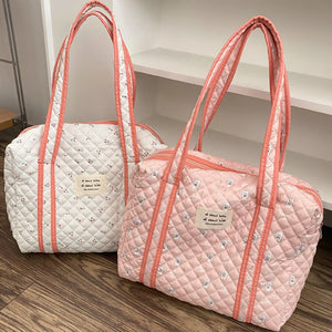 Bear Flower Embroidery Pattern Baby Beige Diaper Handbag