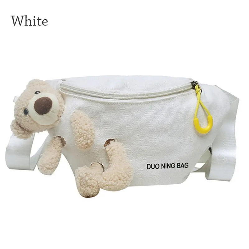 Bear Girl Waist Bag Women Zipper Canvas Belt Bags Crossbody Chest Bag