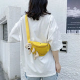 Bear Girl Waist Bag Women Zipper Canvas Belt Bags Crossbody Chest Bag