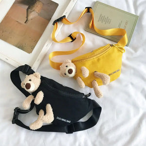 Bear Girl Waist Bag Women Zipper Canvas Belt Bags Crossbody Chest Bag